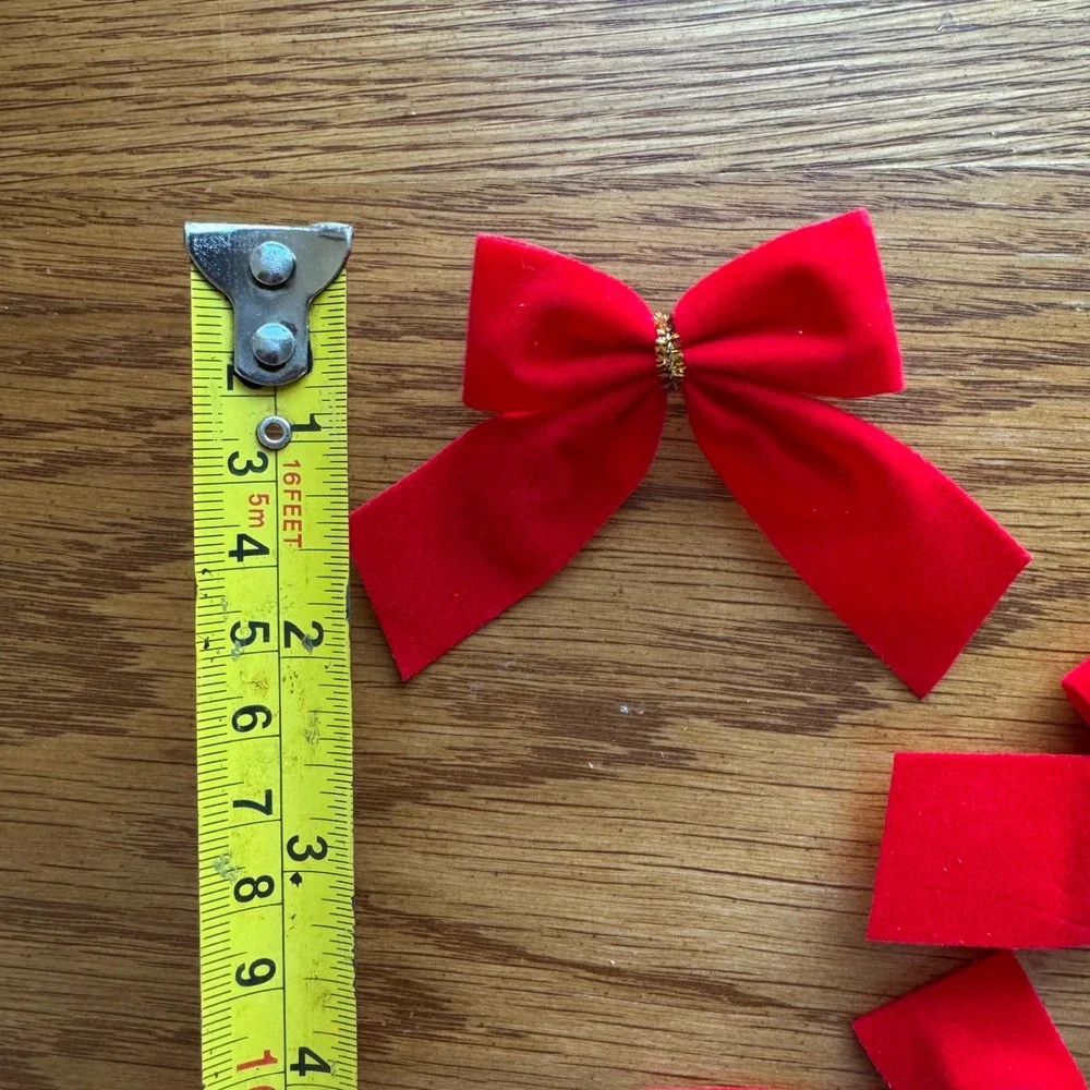 Red Velvet Ribbon Bows Gold Pipe Cleaner‎ Ornament Crafting Holiday Decor